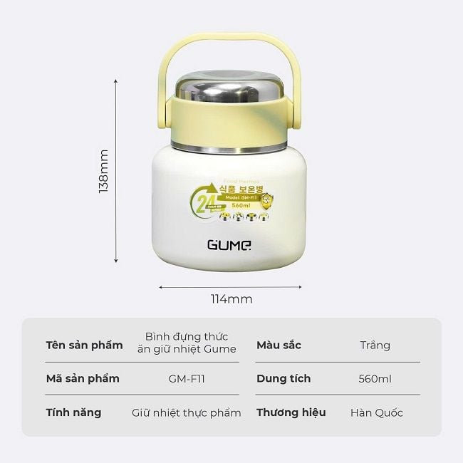 Bình đựng thức ăn giữ nhiệt inox 316 Gume GM-F11