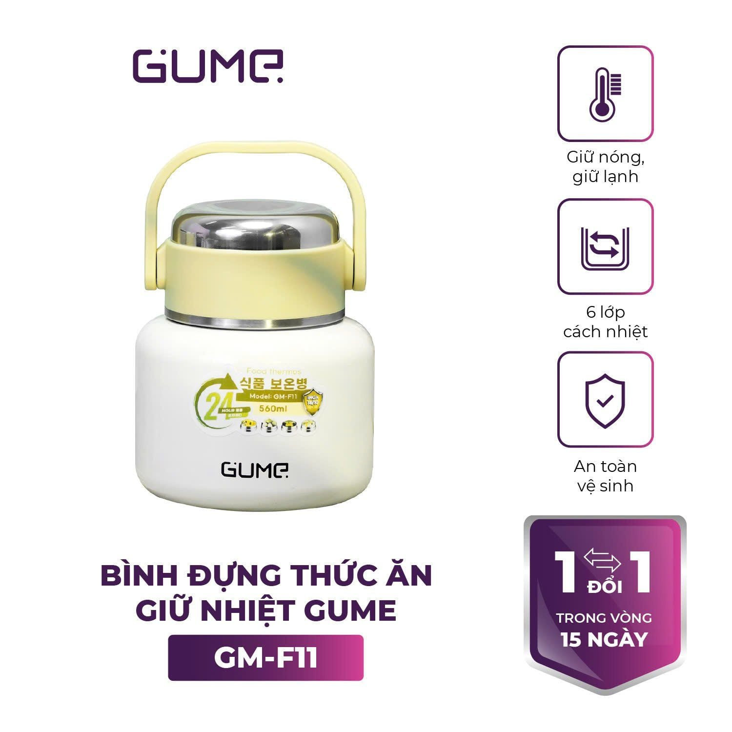 Bình đựng thức ăn giữ nhiệt inox 316 Gume GM-F11