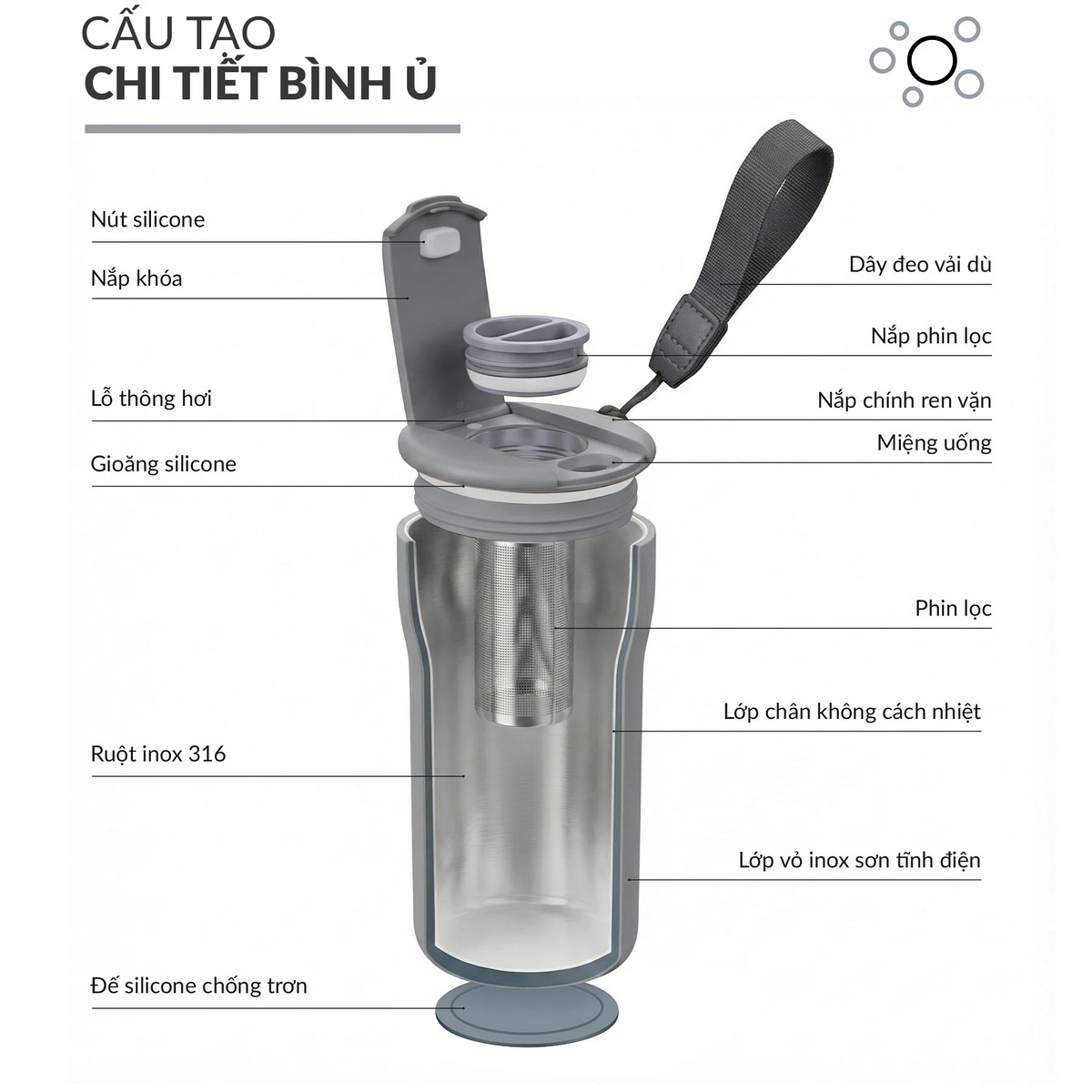 Cốc ủ nhiệt có phin lọc inox 316 Ongi Haatz HON500 dung tích 500ml