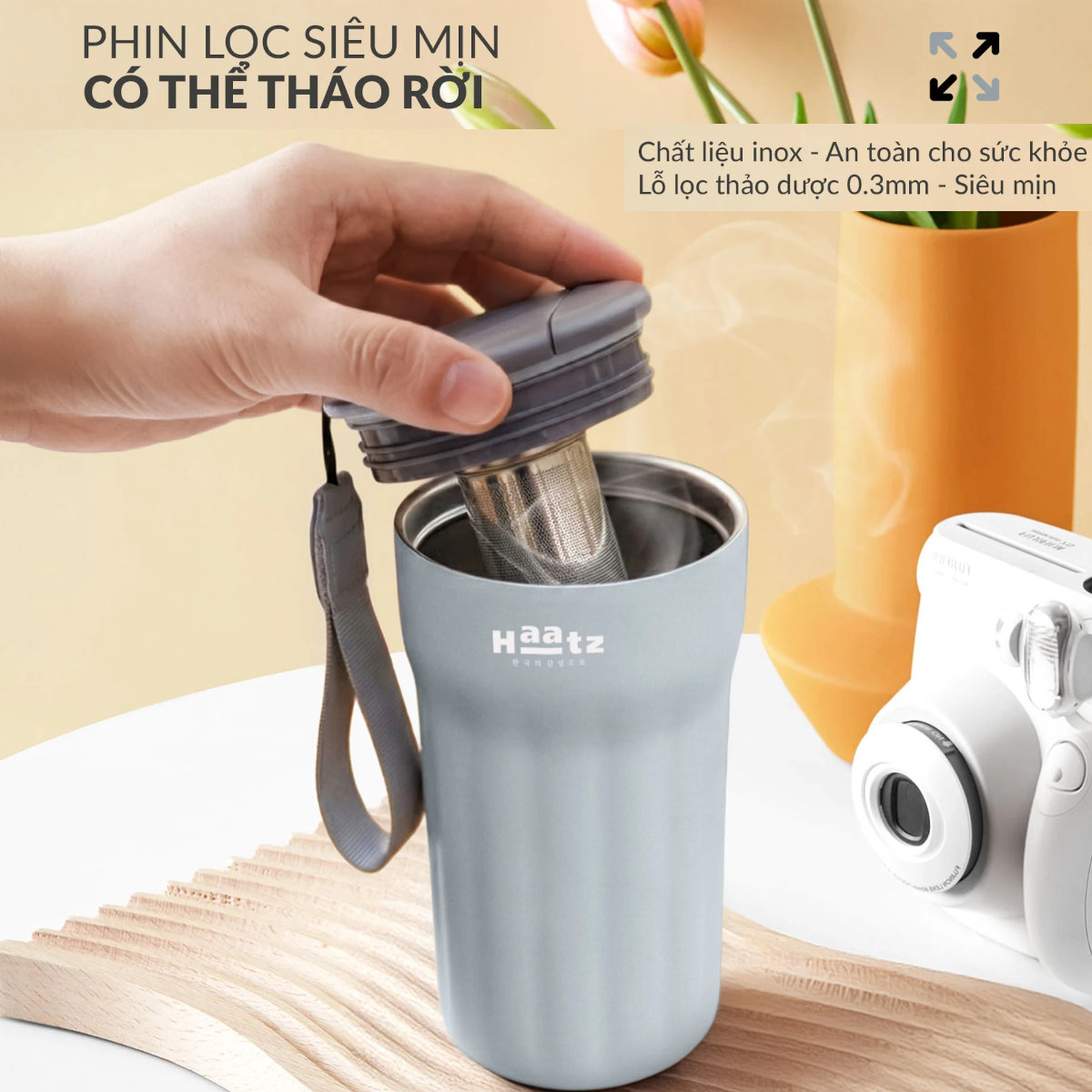 Cốc ủ nhiệt có phin lọc inox 316 Ongi Haatz HON500 dung tích 500ml