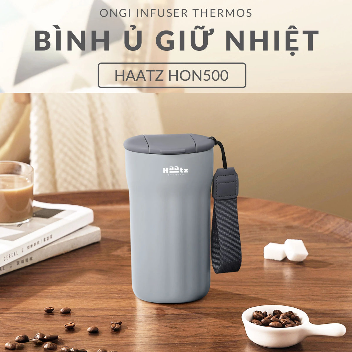 Cốc ủ nhiệt có phin lọc inox 316 Ongi Haatz HON500 dung tích 500ml