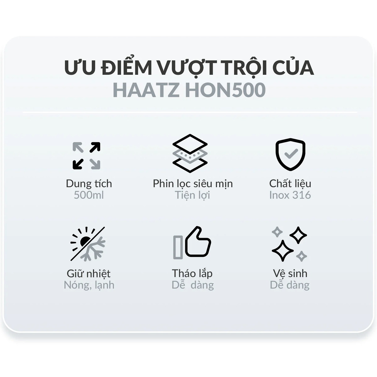 Cốc ủ nhiệt có phin lọc inox 316 Ongi Haatz HON500 dung tích 500ml