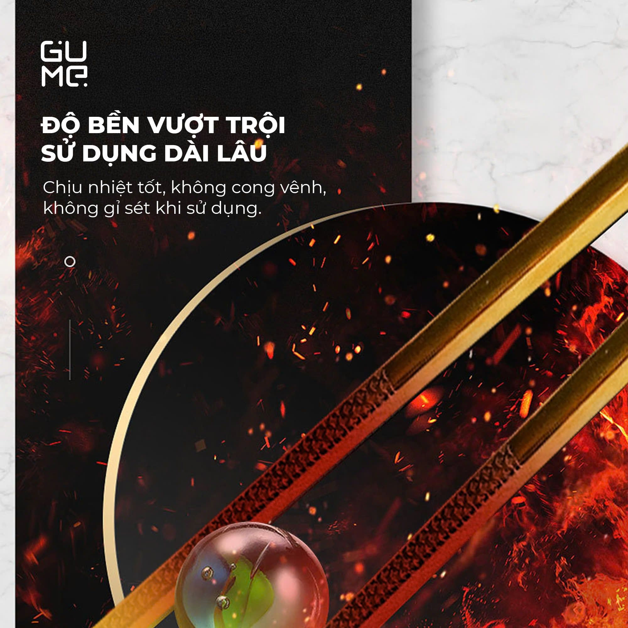 Bộ 10 đôi đũa ăn inox 316 hoa văn chống trơn trượt Gume Hàn Quốc