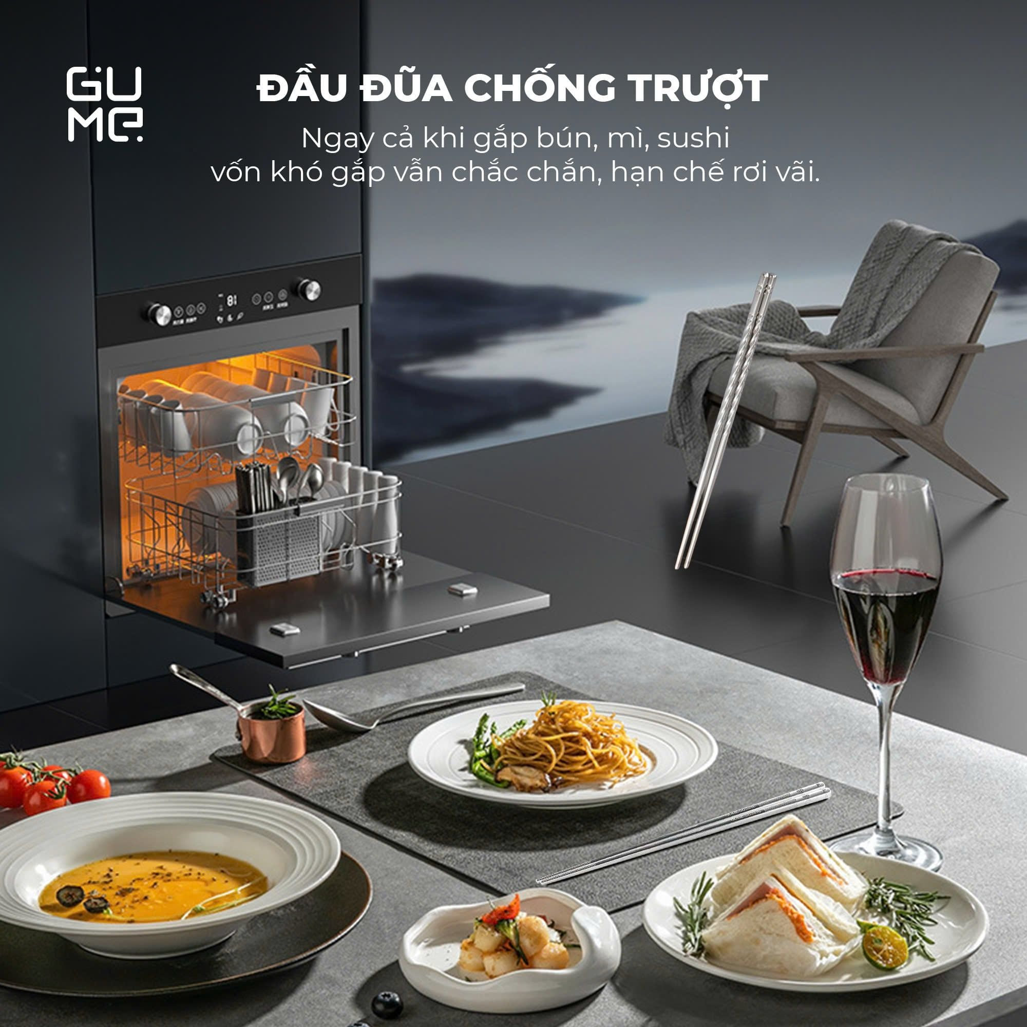 Bộ 10 đôi đũa ăn inox 316 hoa văn chống trơn trượt Gume Hàn Quốc