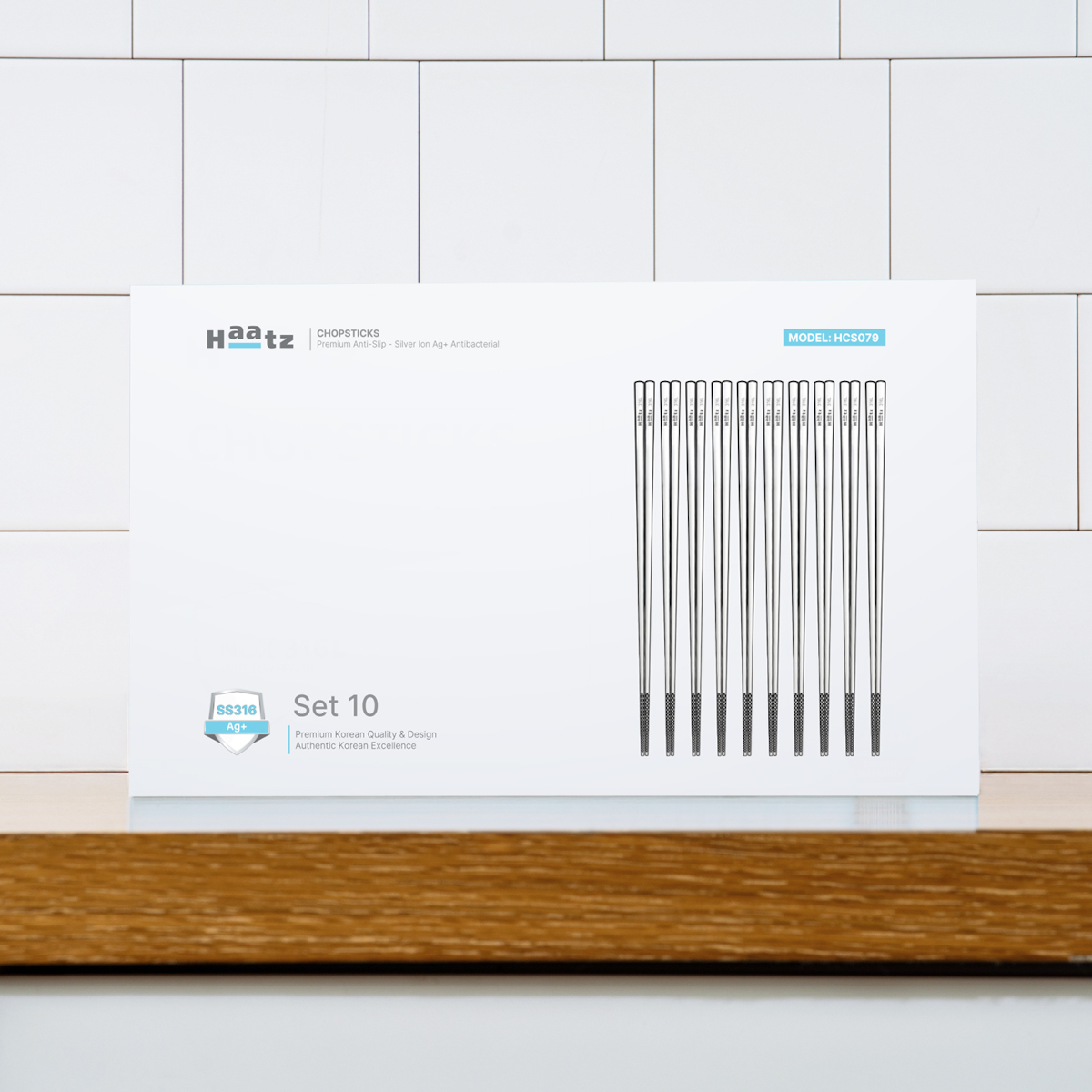 Bộ 10 đôi đũa inox 316L kháng khuẩn Haatz Hàn Quốc HCS079