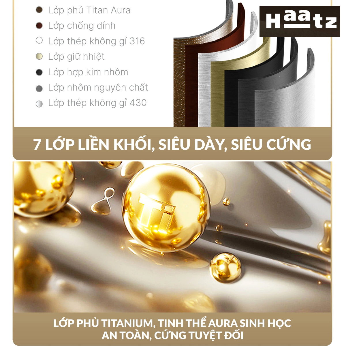 Bộ 3 nồi inox 316 đúc liền 7 lớp chống dính Titanium Aura