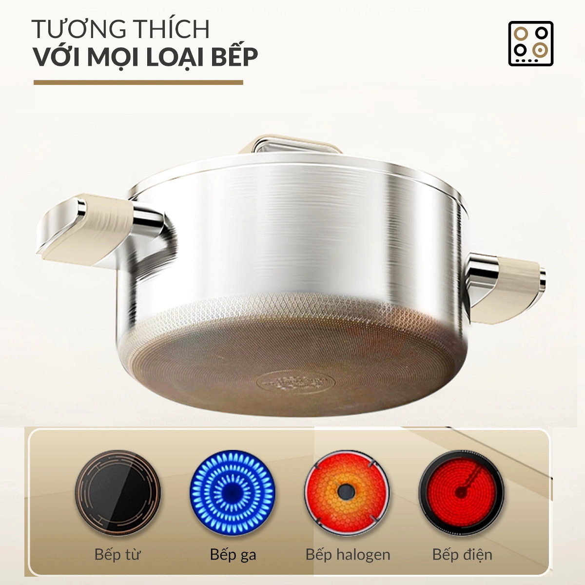 Bộ 3 nồi inox 316 đúc liền 7 lớp chống dính Titanium Aura