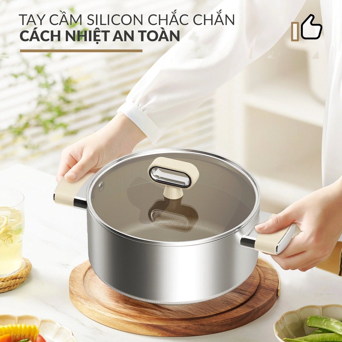 Bộ 3 nồi inox 316 đúc liền 7 lớp chống dính Titanium Aura