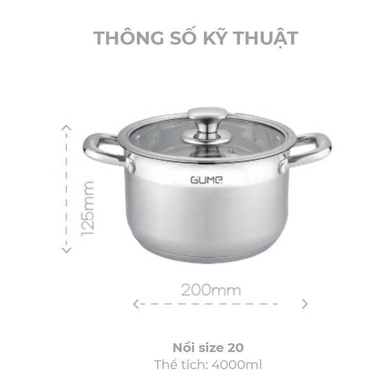 Nồi Inox 304 đáy 5 lớp Gume Hàn Quốc 20cm bảo hành 5 năm