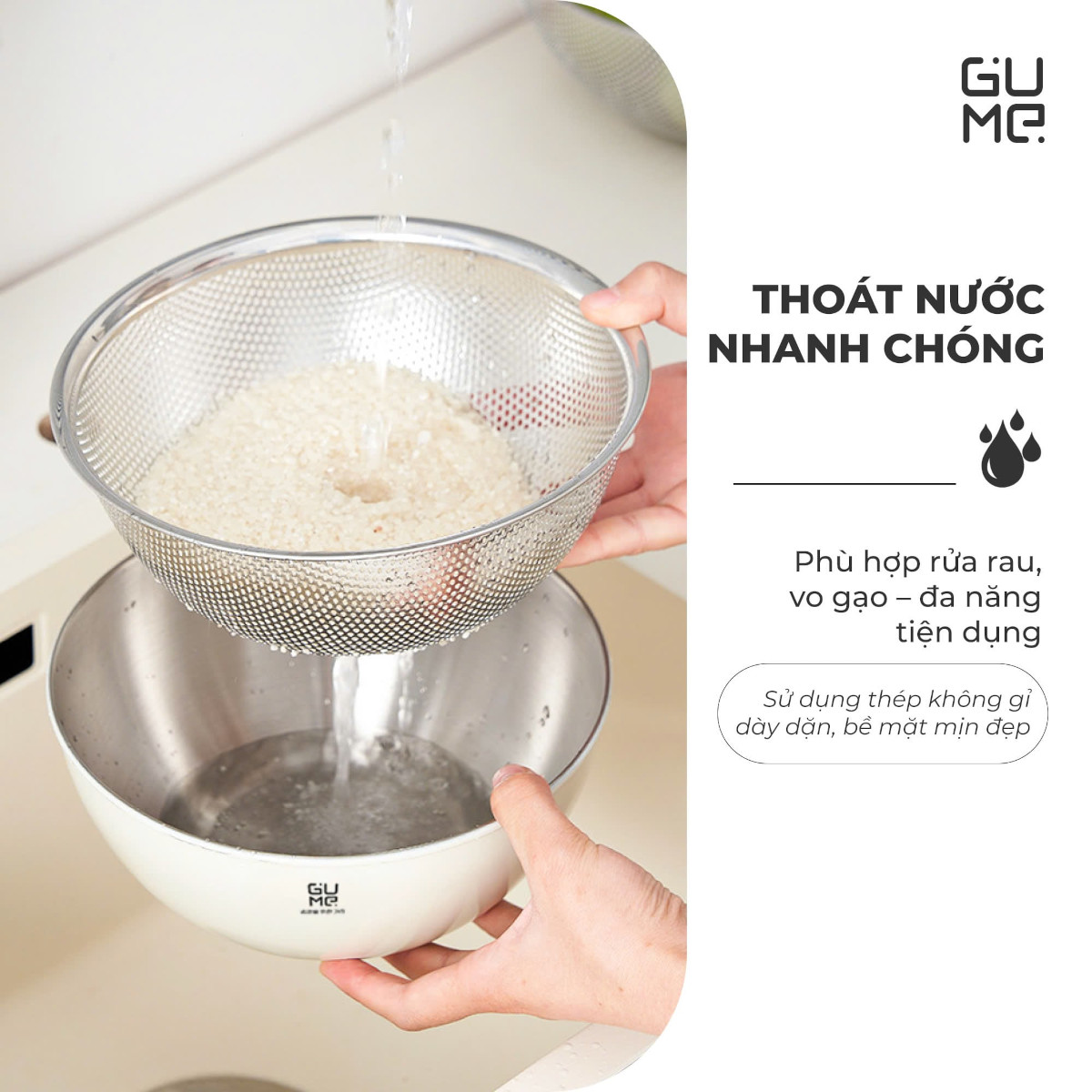 Bộ rổ chậu Inox 304 GUME Hàn Quốc GM-DR0025 size 25cm