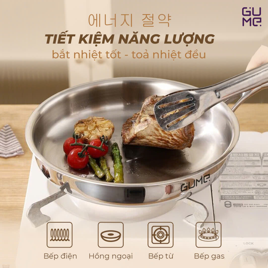 Chảo Inox 18/10 nguyên khối 5 lớp Gume Hàn Quốc size 16cm