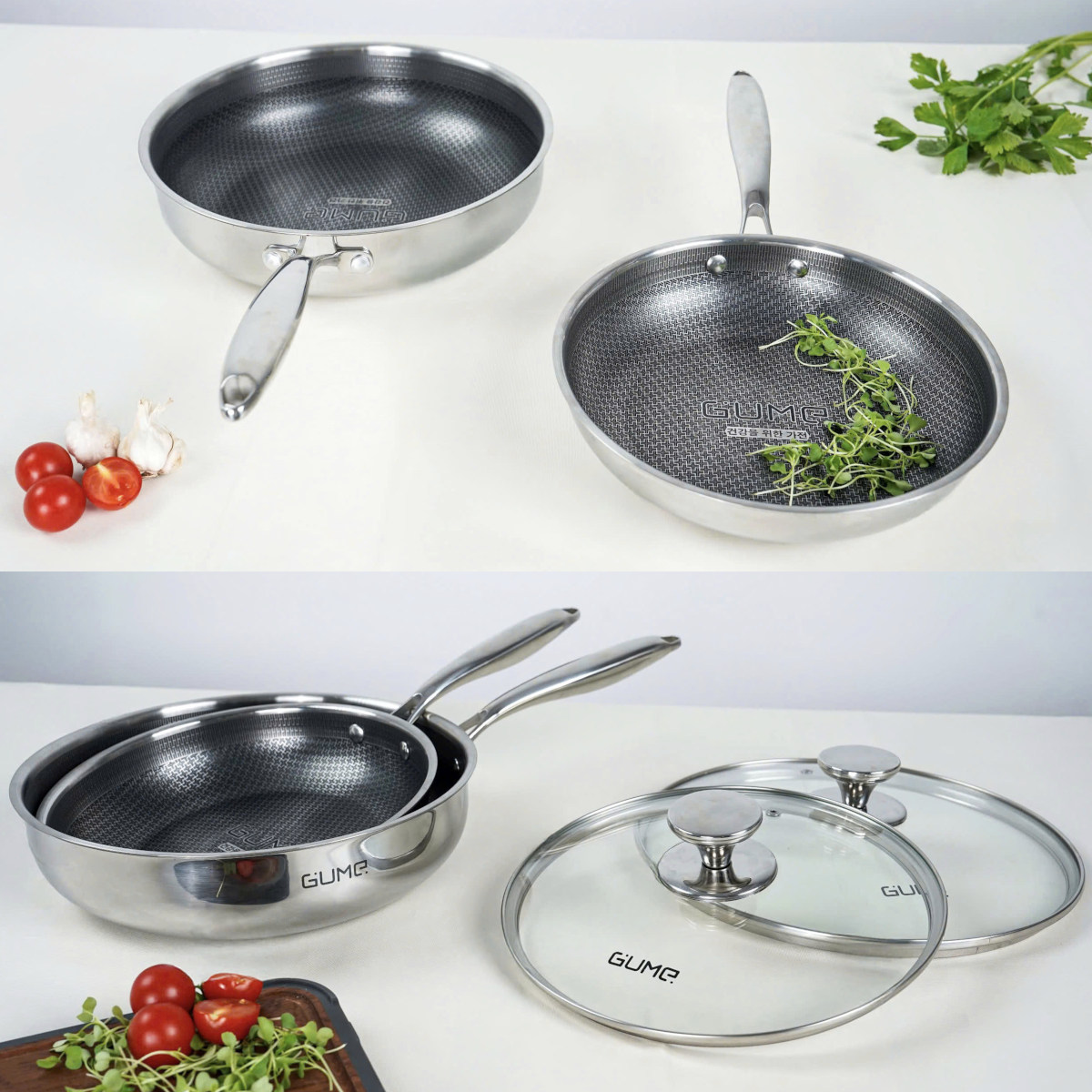 Chảo inox 18/10 chống dính Blackcube Gume Korea GM1324N vung kính