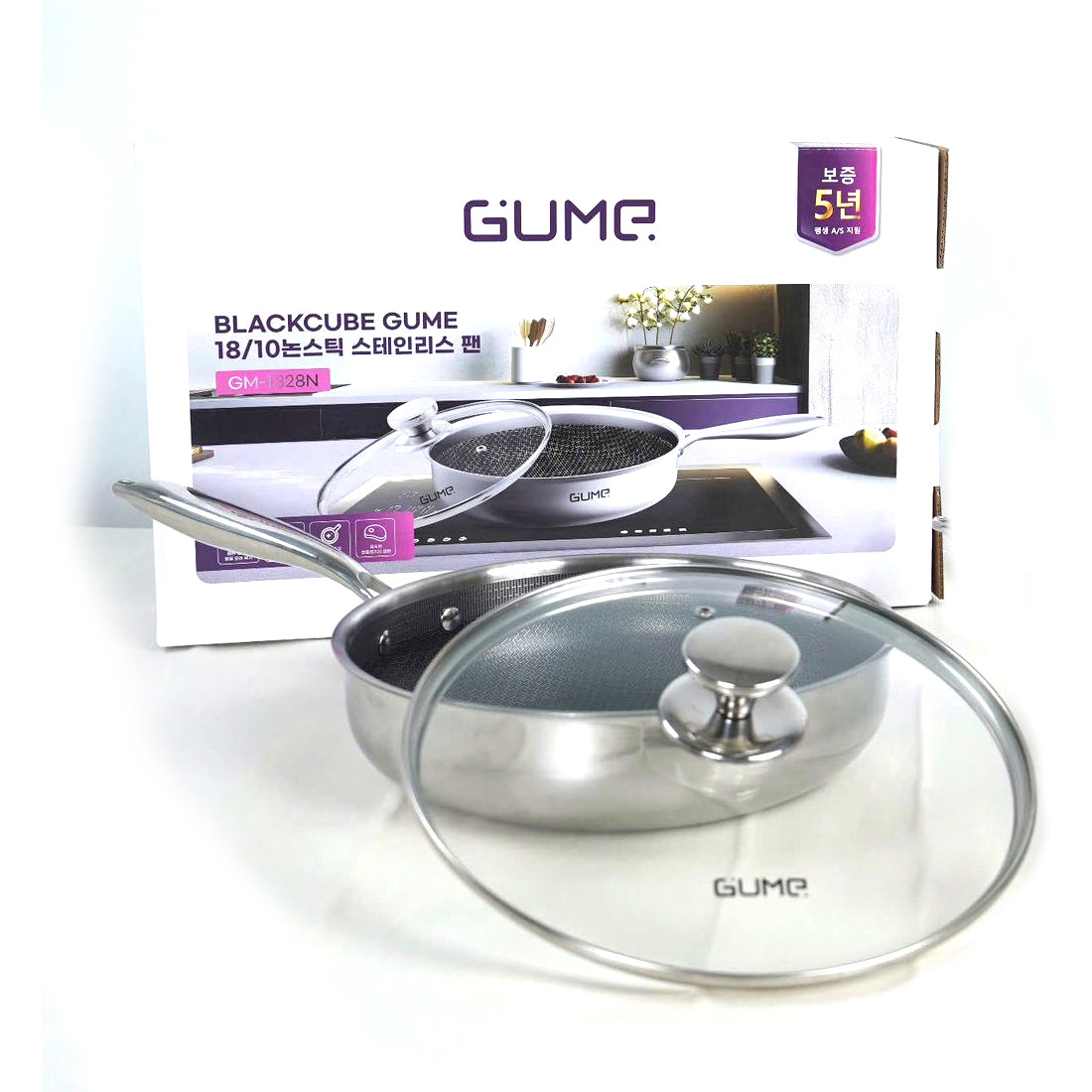 Chảo inox 18/10 chống dính Blackcube Gume Korea GM1328N size 28cm