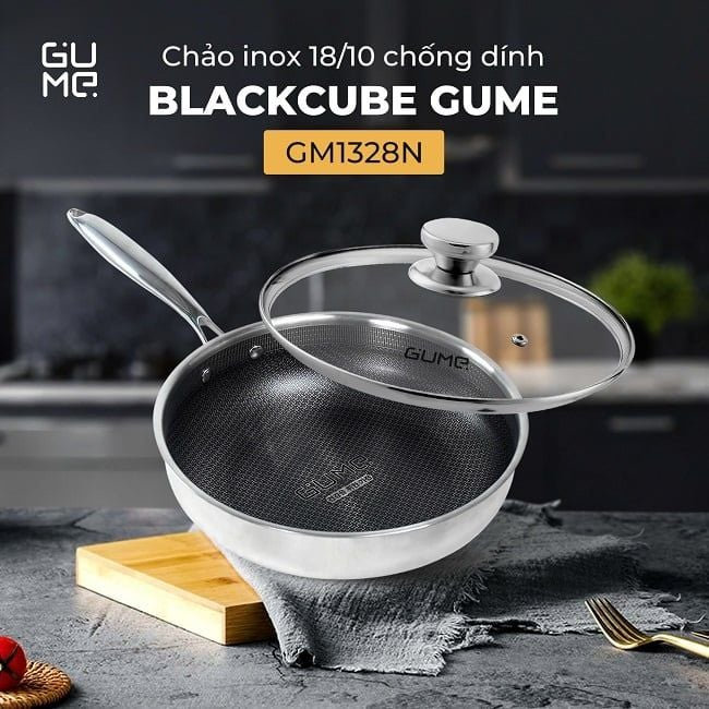 chảo inox 18/10 chống dính Blackcube Gume GM1328N 