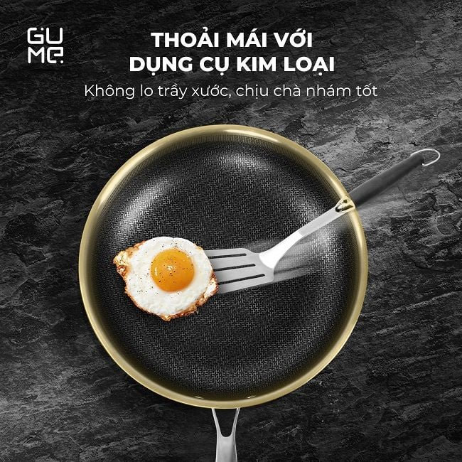Chảo inox 18/10 chống dính Blackcube Gume Korea GM1324N vung kính