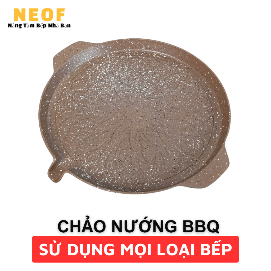 Chảo nướng chống dính 6 lớp 2 quai BBQ Hàn Quốc NEOF 28cm đáy từ