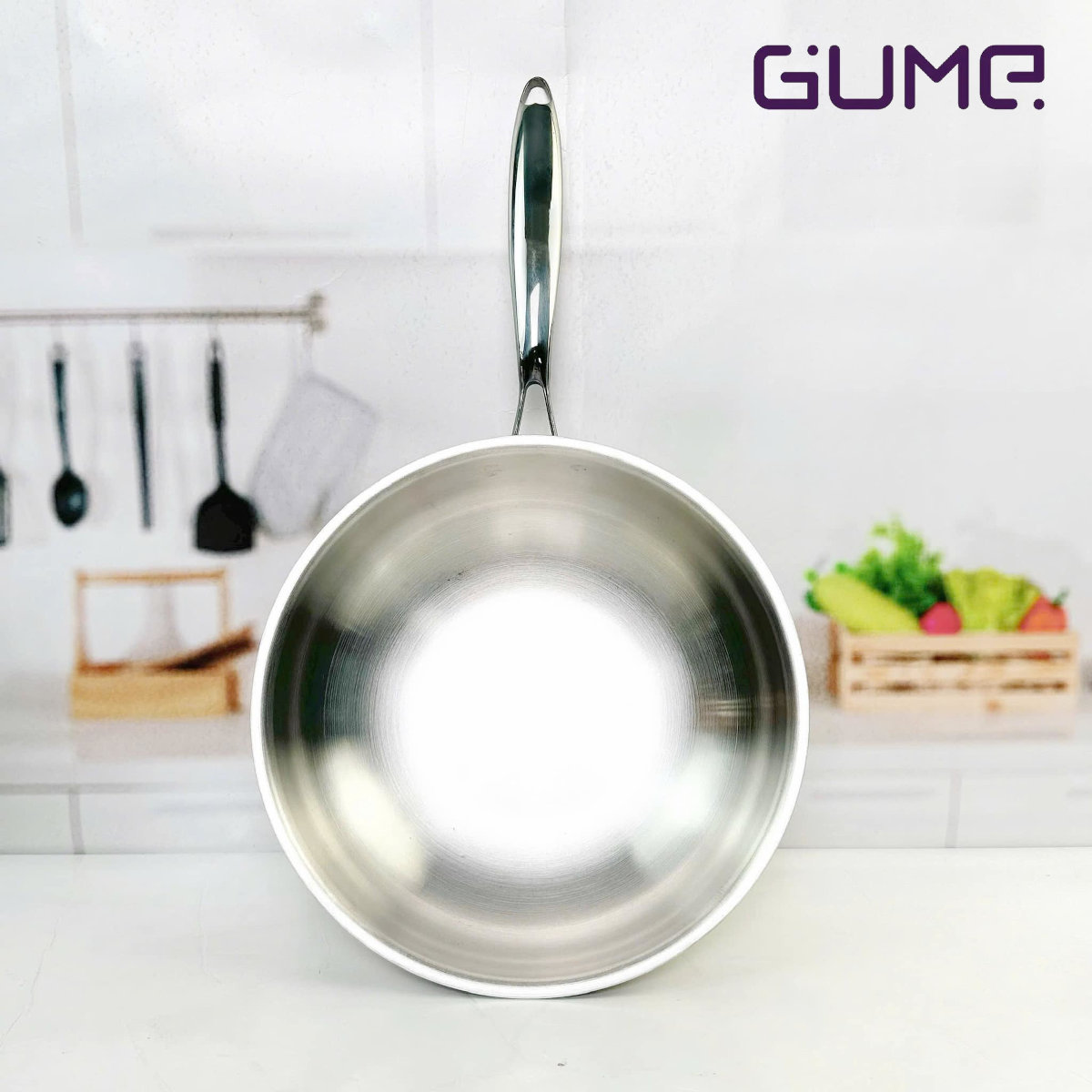 Chảo sâu lòng Inox 304 đúc liền khối 5 lớp GUME Hàn Quốc 28cm