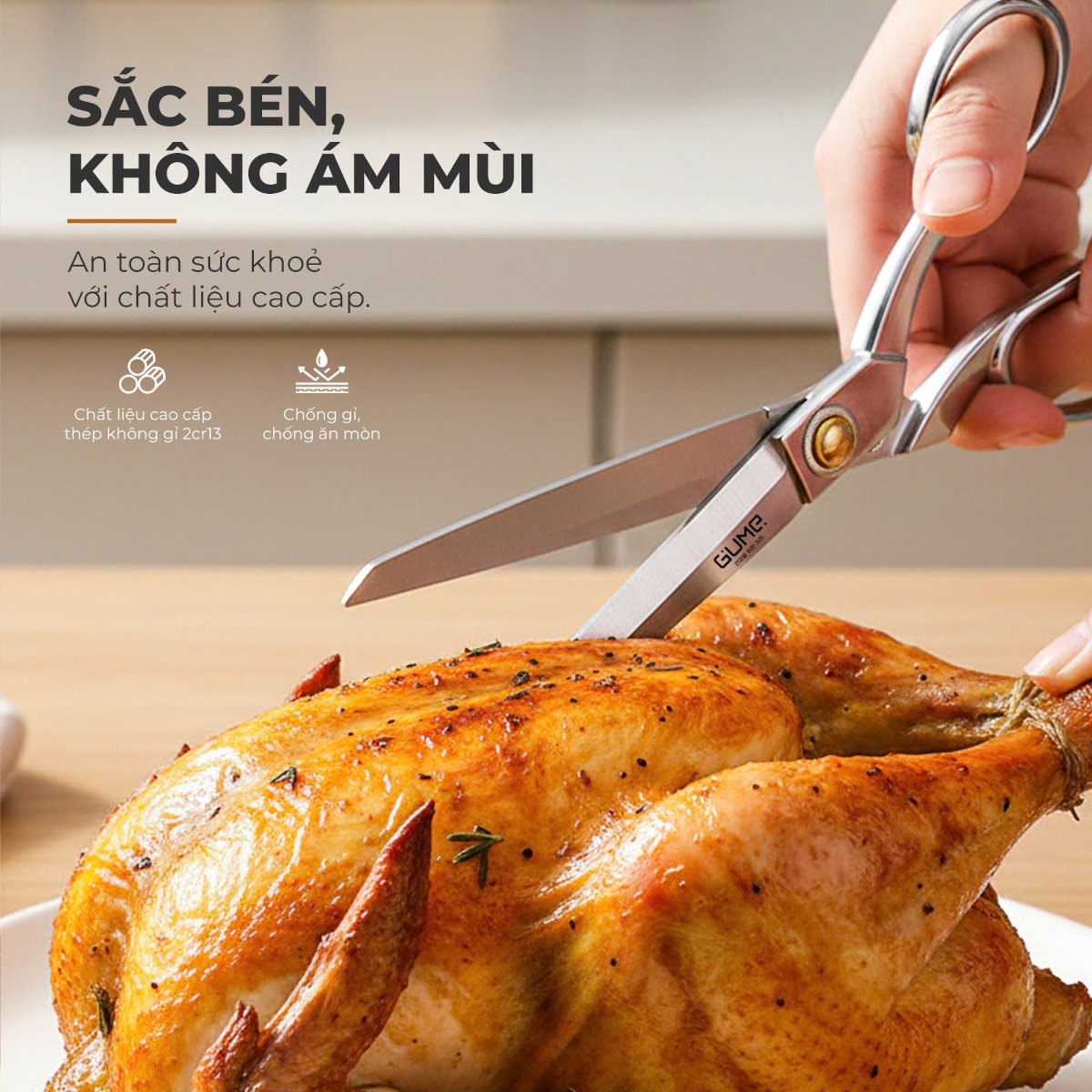 Kéo cắt thịt, thực phẩm thép nguyên khối Gume-GMK26