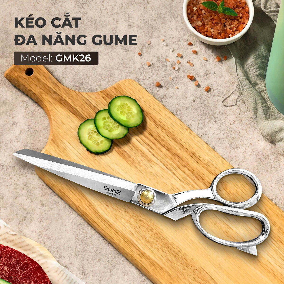 Kéo cắt thịt, thực phẩm thép nguyên khối Gume-GMK26