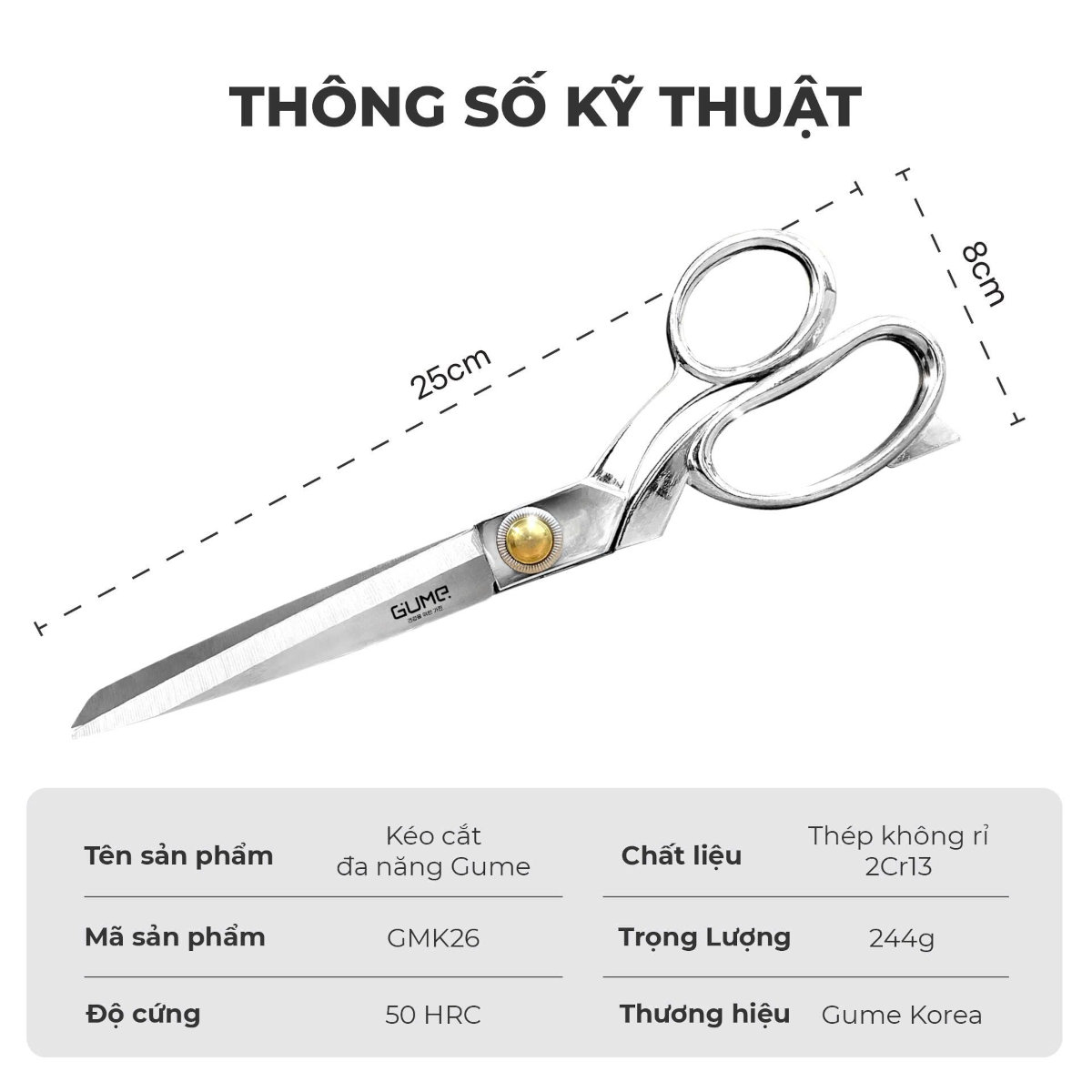 Kéo cắt thịt, thực phẩm thép nguyên khối Gume-GMK26