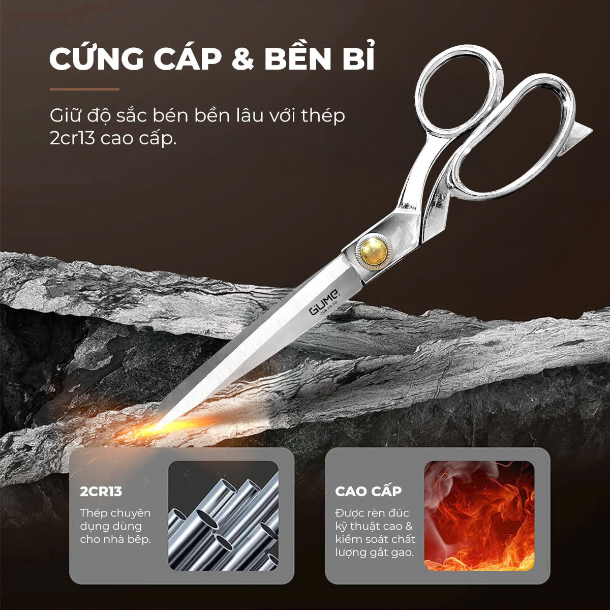 Kéo cắt thịt, thực phẩm thép nguyên khối Gume-GMK26