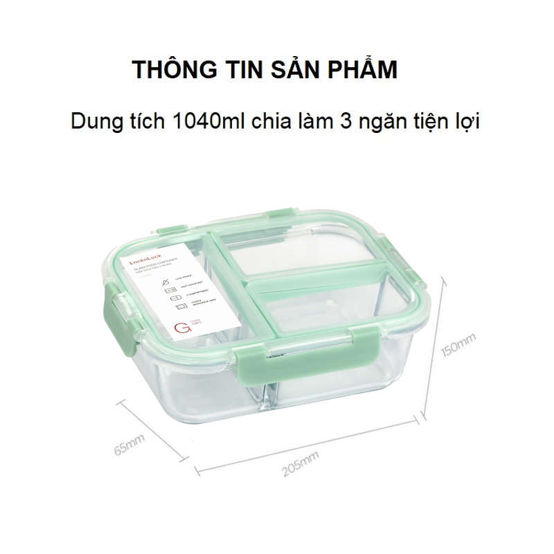 Hộp thủy tinh chia 3 ngăn Lock&Lock Glass Food Container LLG458