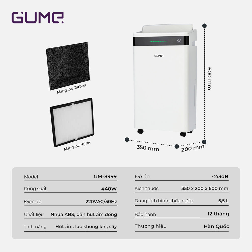 Máy hút ẩm đa năng GUME Hàn Quốc GM-8999