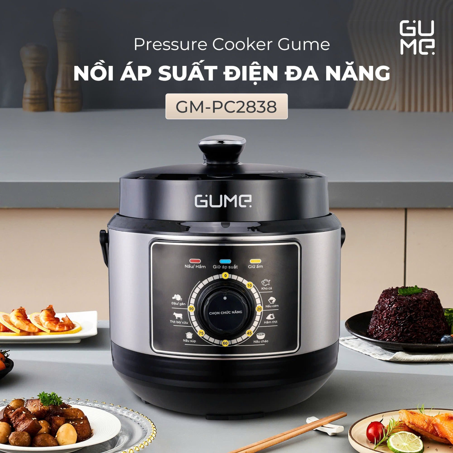 Nồi áp suất điện đa năng Gume Hàn Quốc GM-PC2838