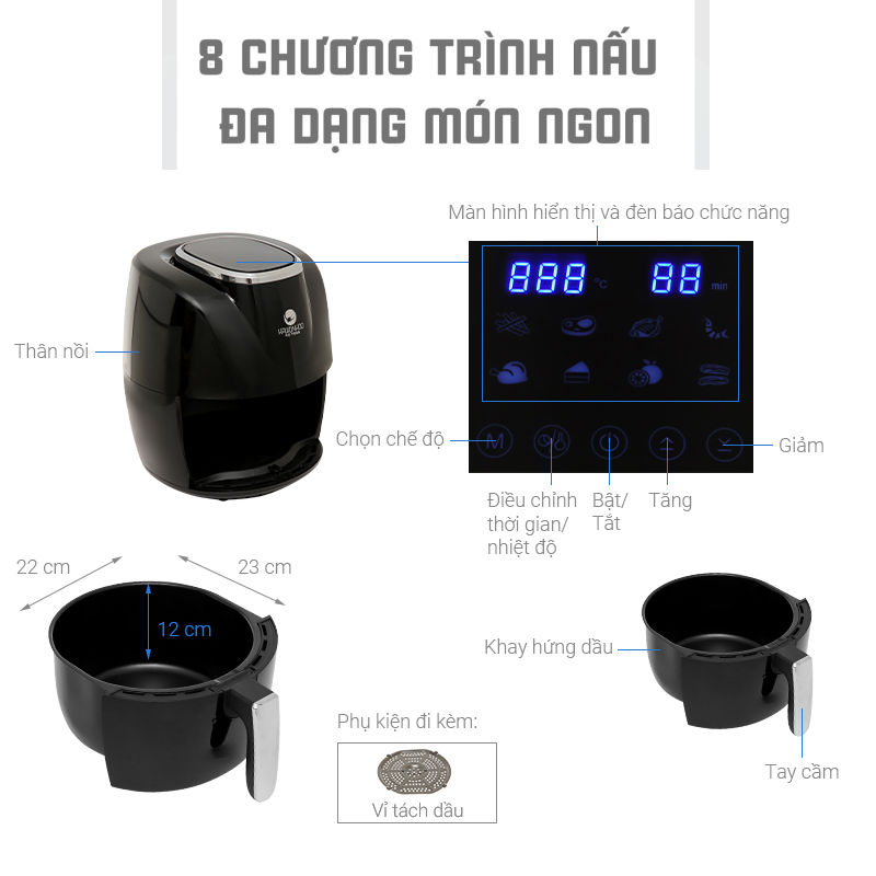 Nồi chiên không dầu 4.5L Hawonkoo Hàn Quốc AFH-045