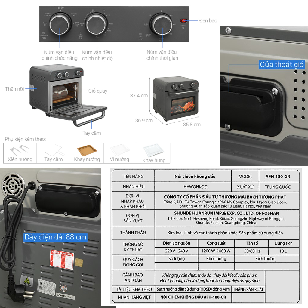 Nồi chiên không dầu Hawonkoo AFH-180 dung tích 18L