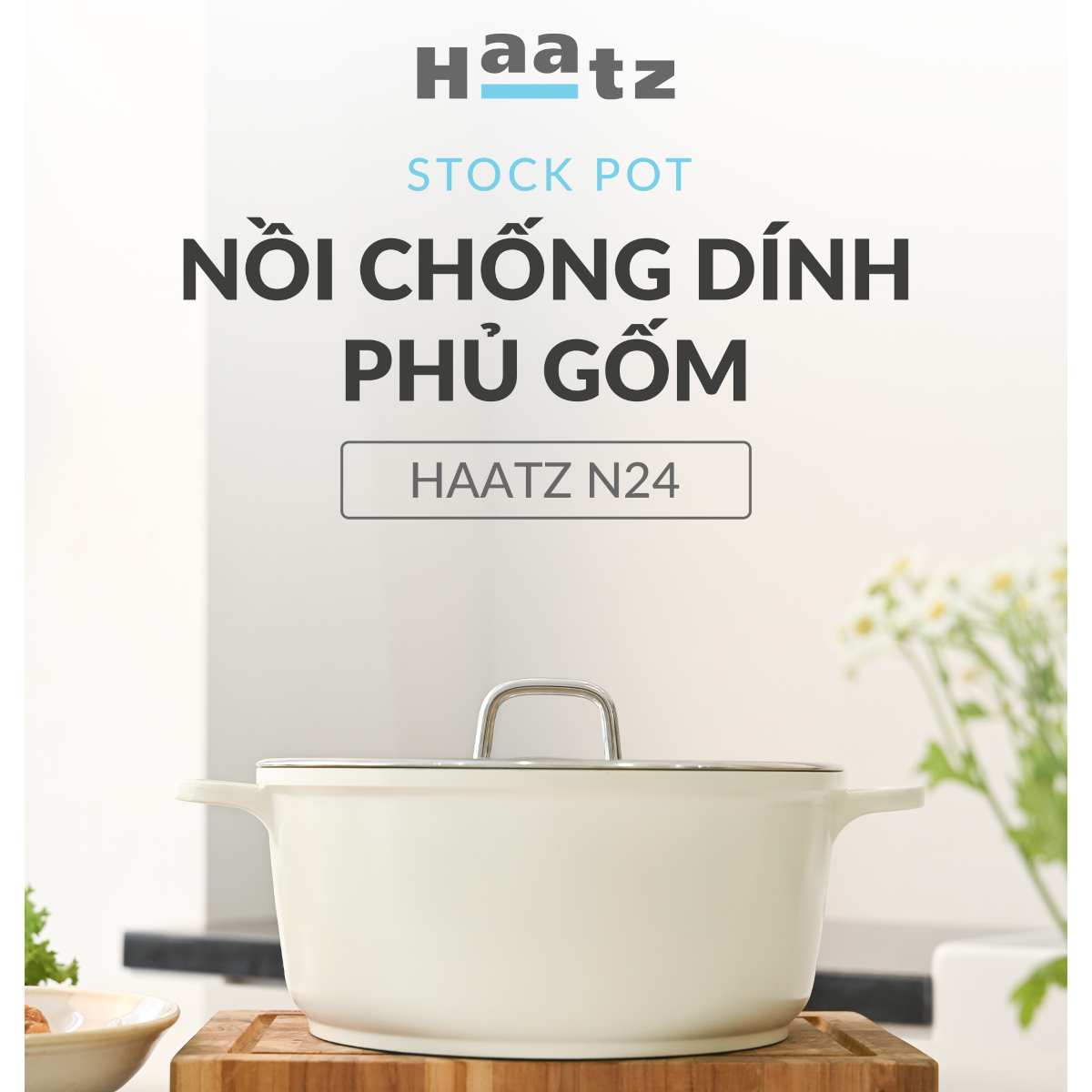 Nồi nhôm chống dính phủ gốm Haatz Hàn Quốc dung tích 4.2L size 24cm