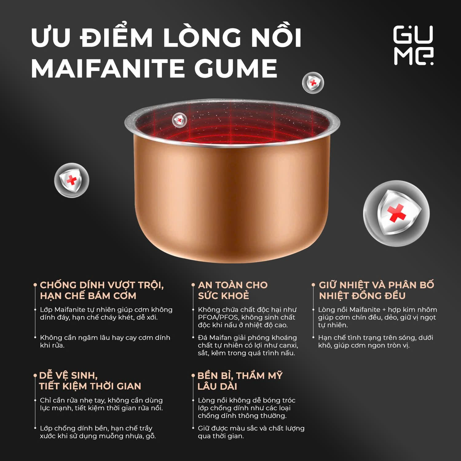 Nồi cơm điện đá Maifanite chống dính Gume Korea GM-RC13 dung tích 1,2L