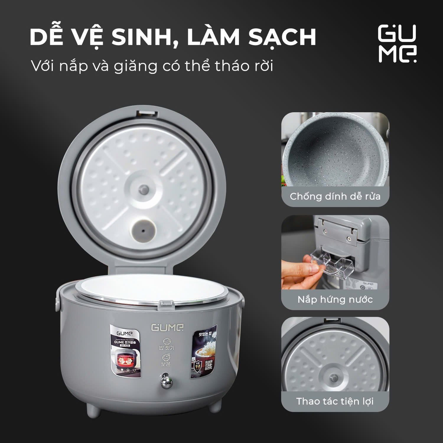 Nồi cơm điện đá Maifanite chống dính Gume Korea GM-RC13 dung tích 1,2L