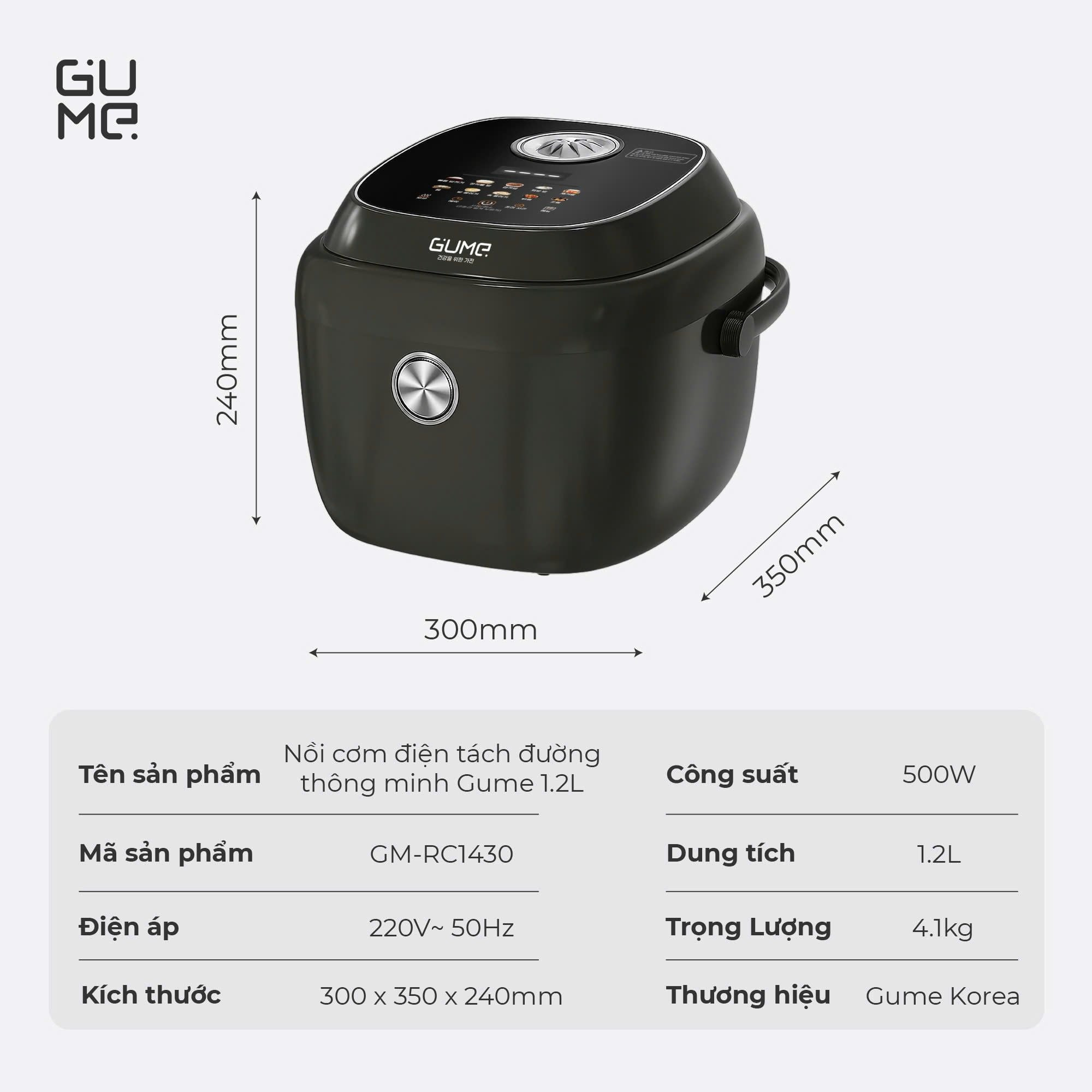 Nồi cơm điện tử ruột inox 316 Gume Hàn Quốc RC1430