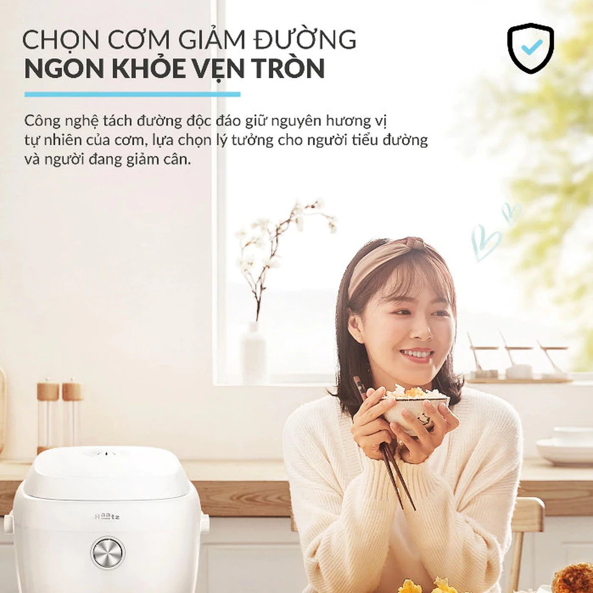 Nồi cơm điện tử giảm đường 1.6L Haatz Korea HRC160 ruột inox 316