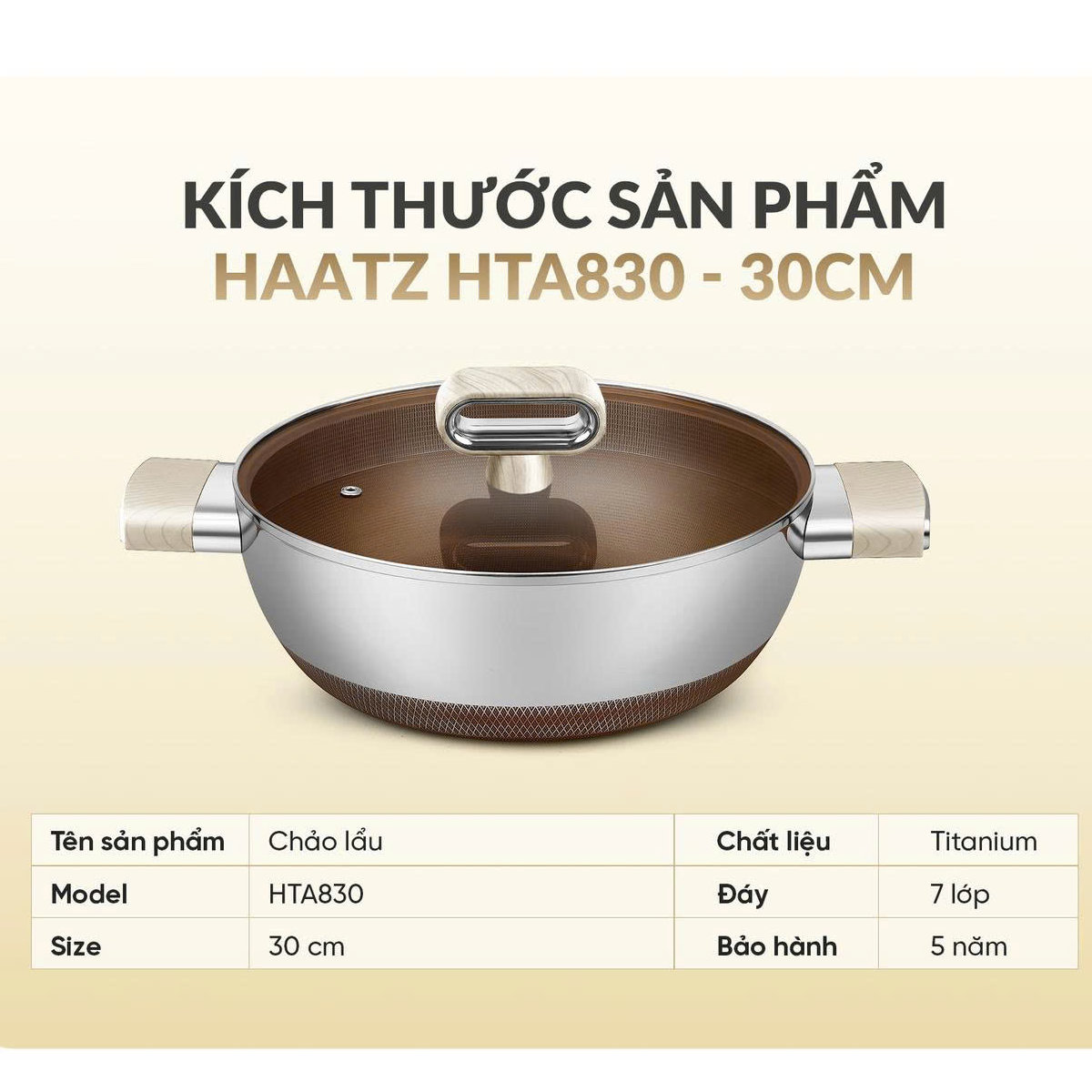 Nồi lẩu Inox 316 đúc liền 7 lớp siêu chống dính Haatz Titanium Aura 30cm
