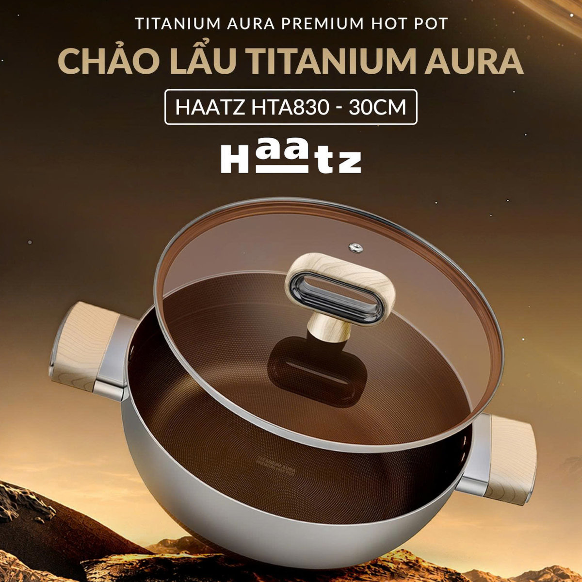 Nồi lẩu Inox 316 đúc liền 7 lớp siêu chống dính Haatz Titanium Aura 30cm