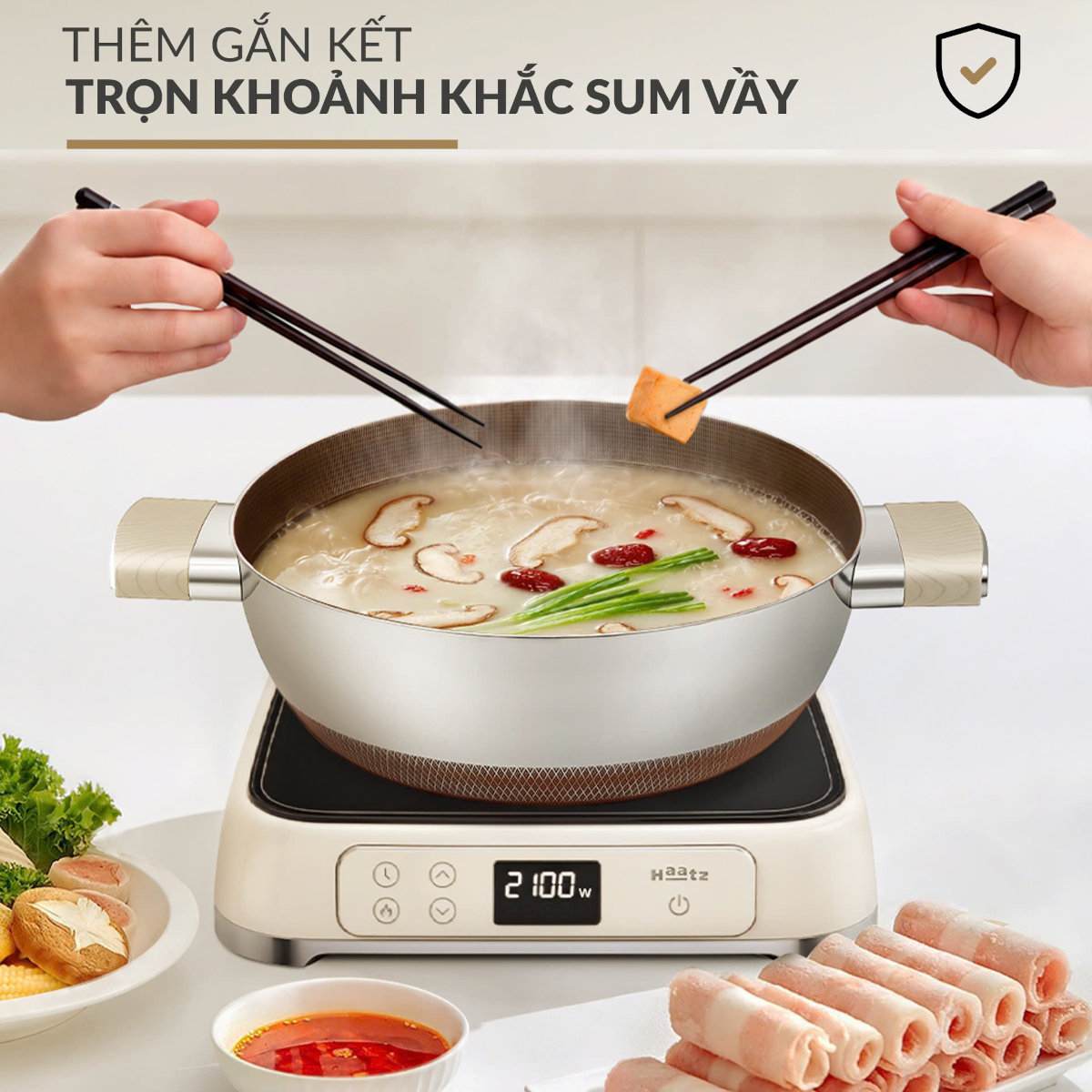 Nồi lẩu Inox 316 đúc liền 7 lớp siêu chống dính Haatz Titanium Aura 30cm