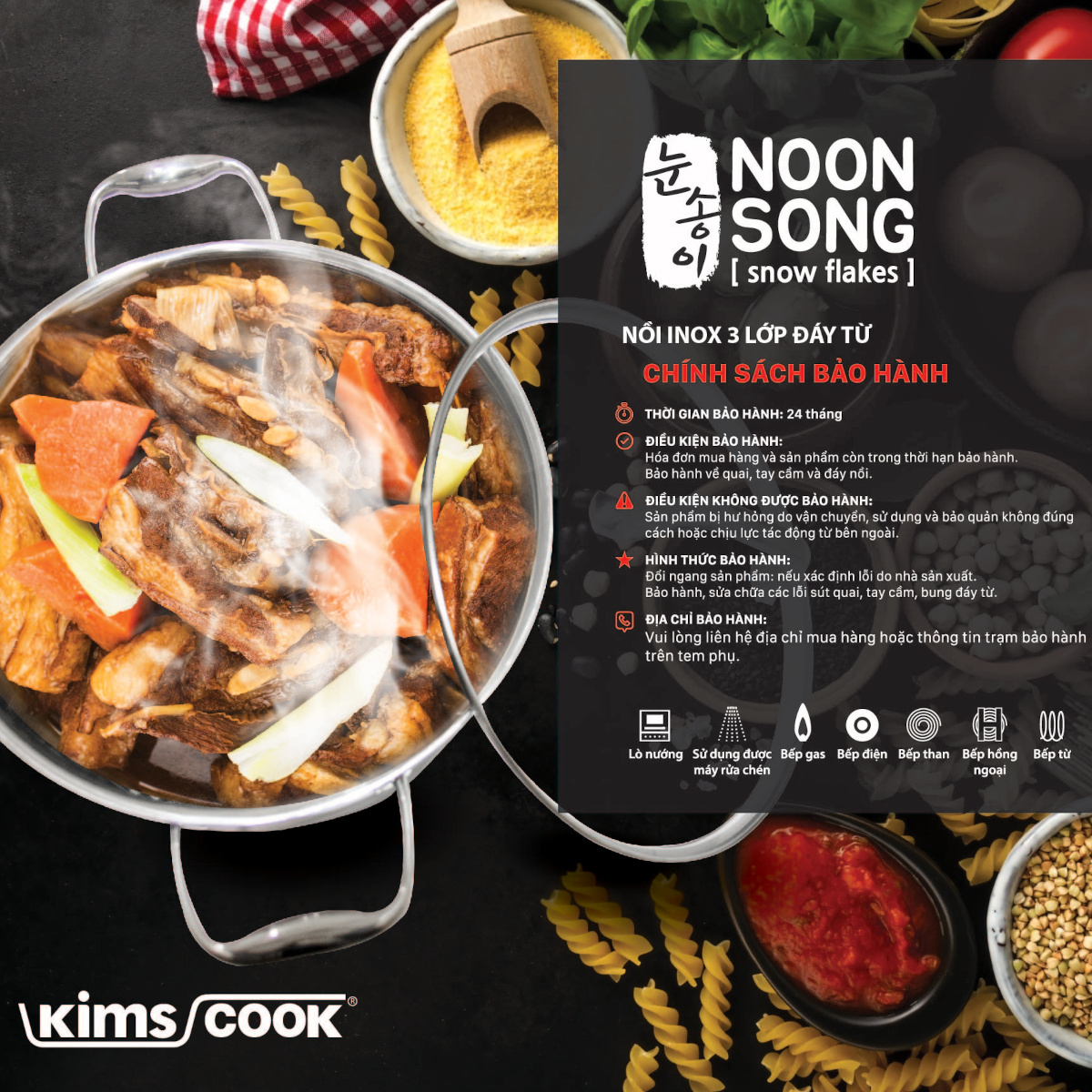 Nồi Inox 304 đúc liền Kimscook Noon Song chống dính Blackcube 2 mặt 22cm