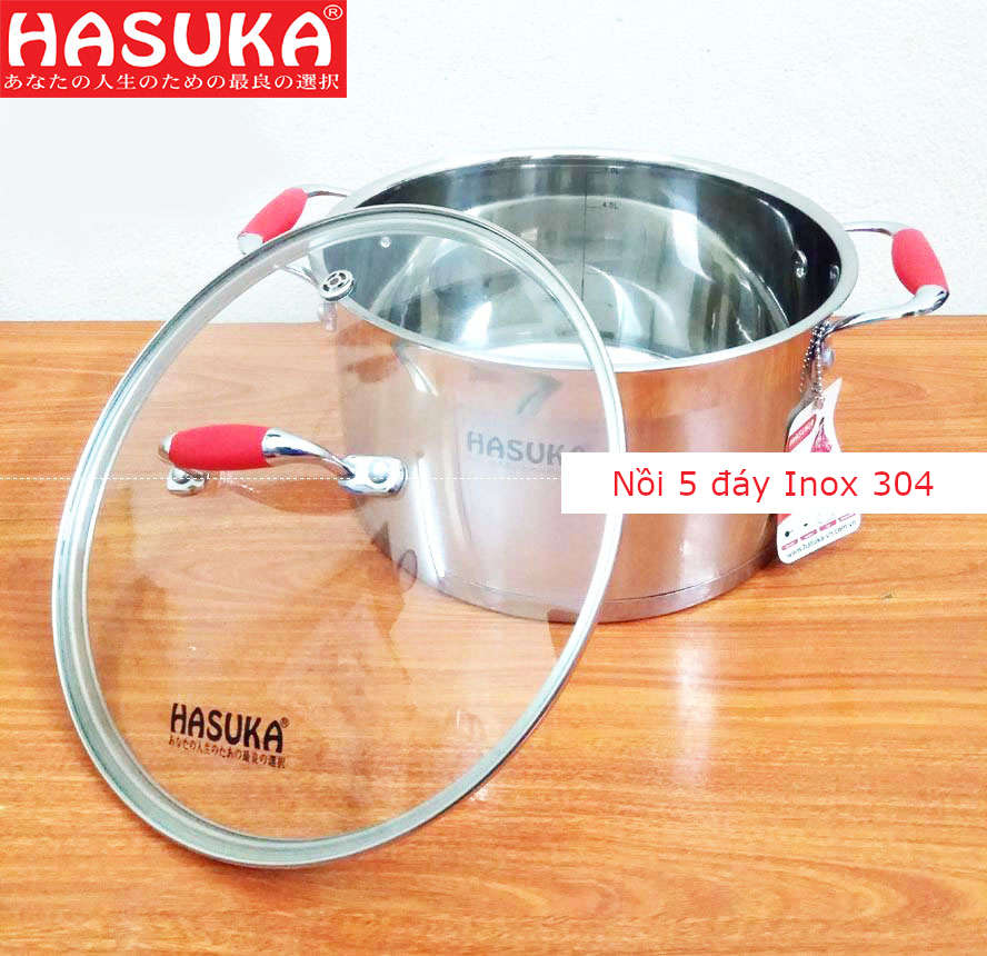 Bộ 3 nồi Inox cao cấp 304 Hasuka nắp kính dùng bếp từ