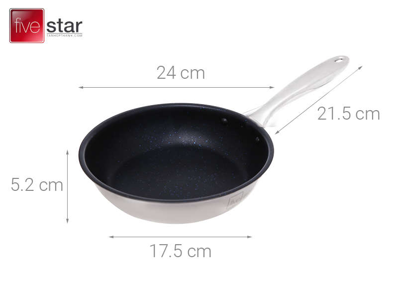 Chảo chống dính vân đá Inox 304 Fivestar Plus thân đúc đáy liền size 26cm