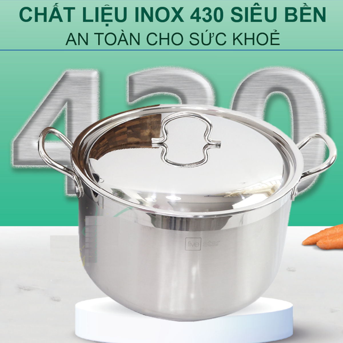 Bộ nồi xửng hấp Inox 3 đáy Fivestar 30cm nắp inox, bảo hành 60 tháng chính hãng