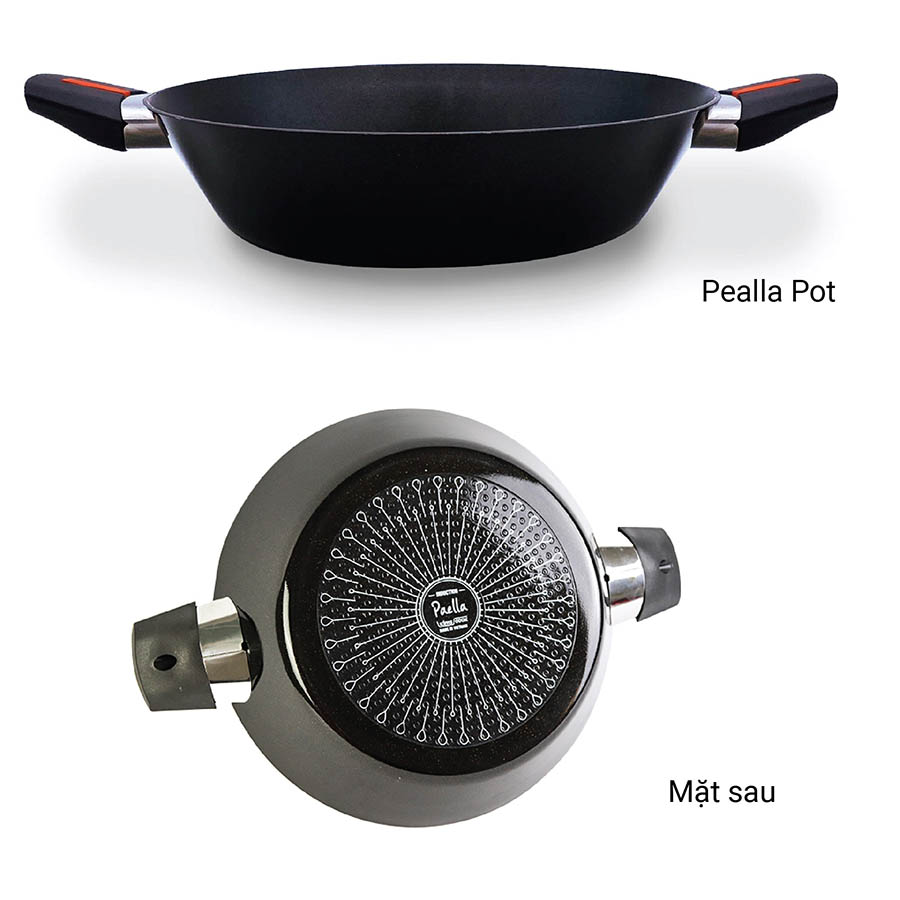 Chảo hợp kim nhôm chống dính 2 quai Kims Cook Paella 28cm đáy từ
