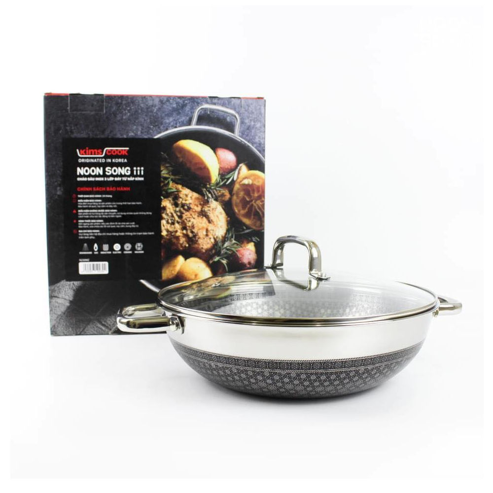 Chảo sâu lòng chống dính 2 mặt Inox 304 đúc liền Kimscook Noon Song 30cm