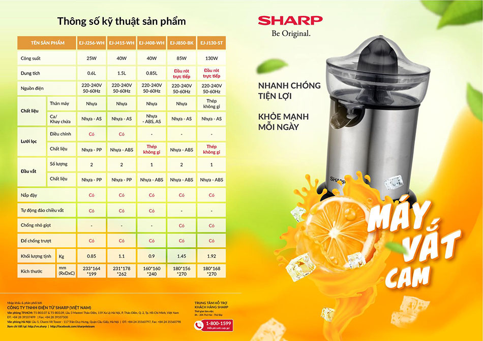 Máy vắt cam cao cấp Sharp EJ-J850-BK