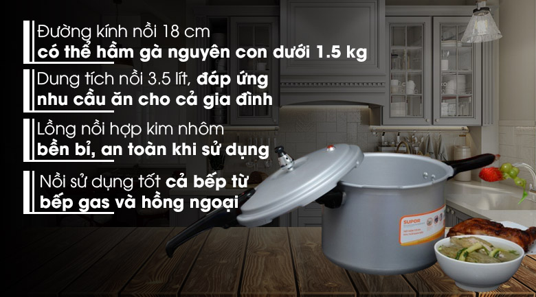 Nồi áp suất cơ dùng được bếp từ 18cm Supor YL183F5 dung tích 3.5 lít