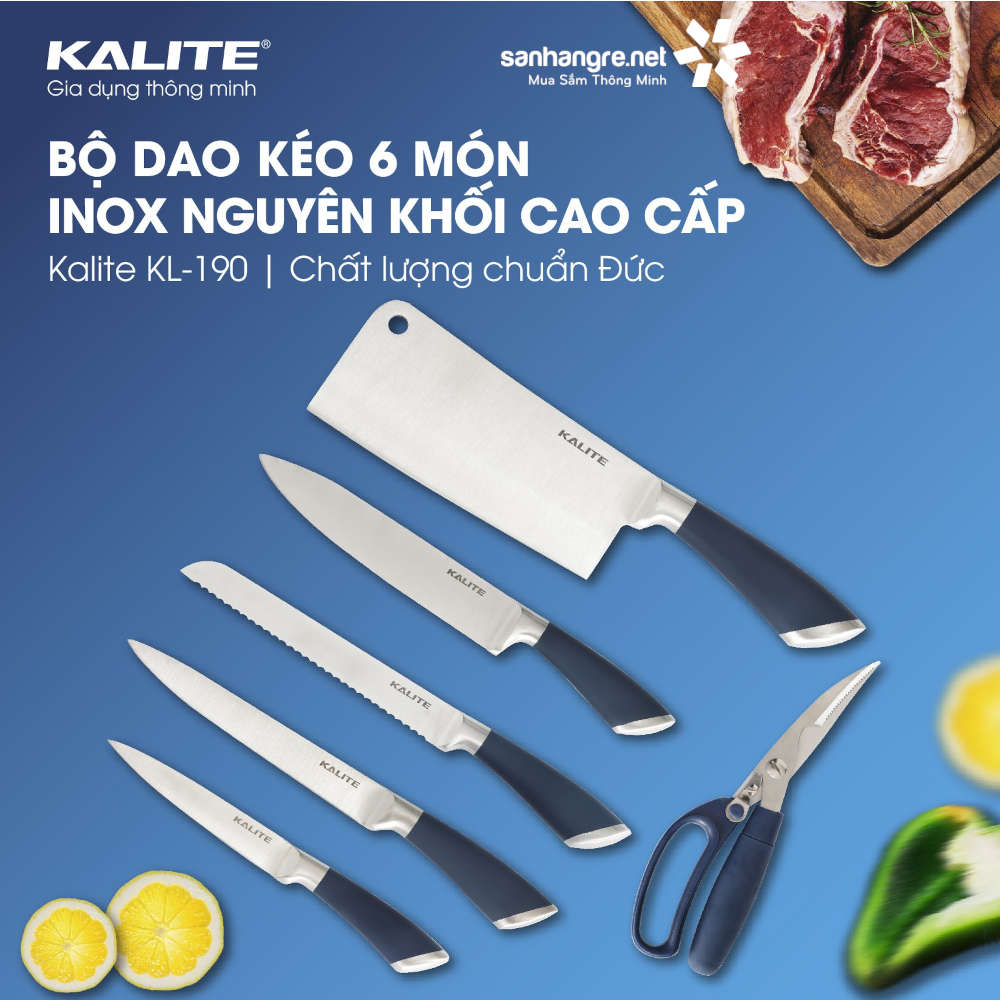 Bộ dao kéo 6 món inox nguyên khối cao cấp Kalite KL-190