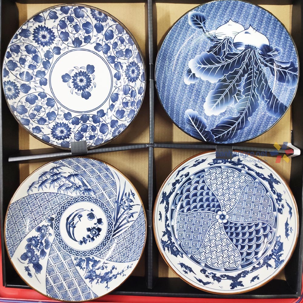 Bộ 4 đĩa gốm sứ tráng men Nhật Bản