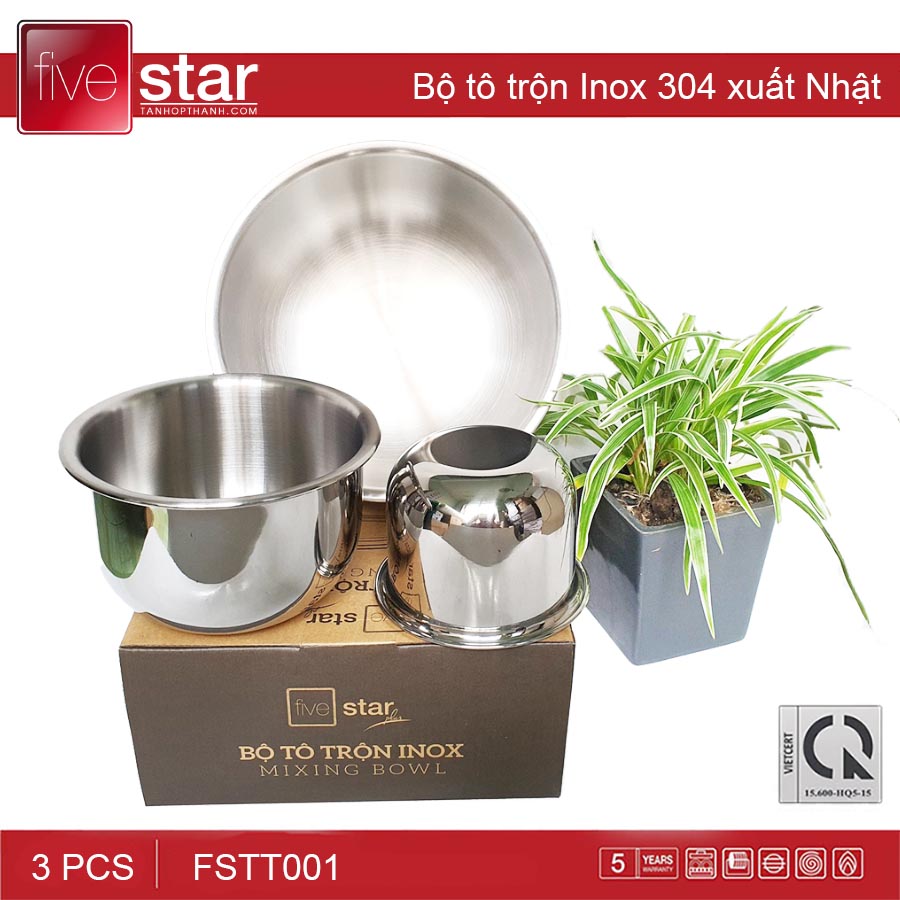 Bộ tô trộn Inox 304 Fivestar 3 món xuất Nhật FSTT001