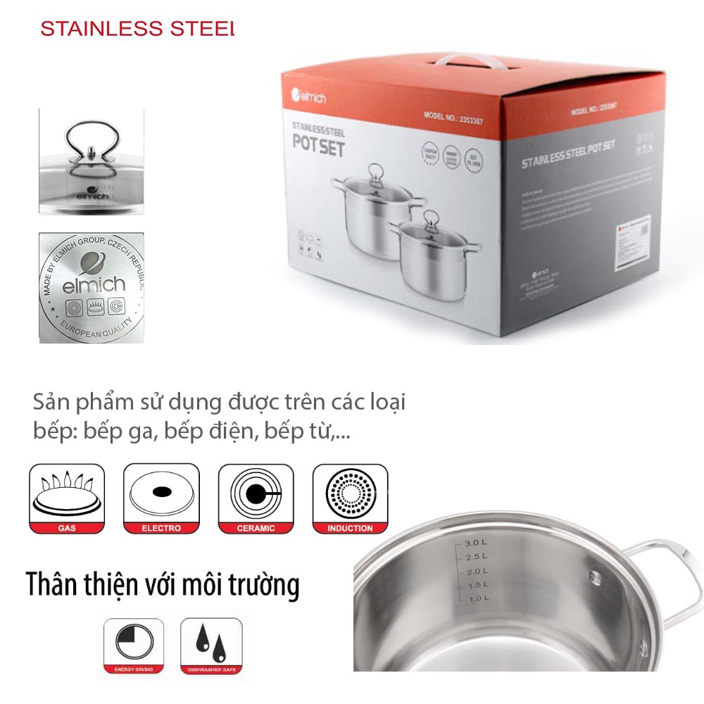 Bộ 2 nồi Inox cao cấp Elmich 2353367